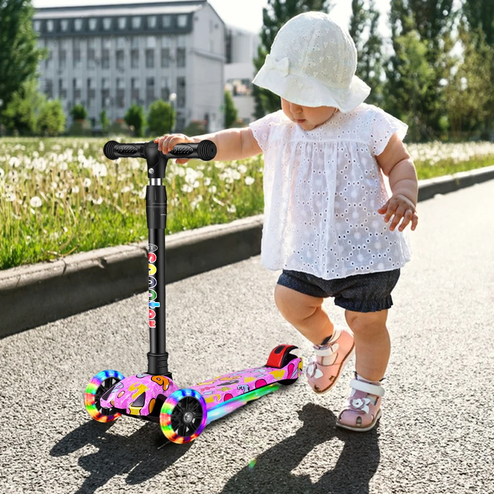 Outdoor Child's Kickboard 3 Wheel Scooter Adjustable Height for Ages 2-10