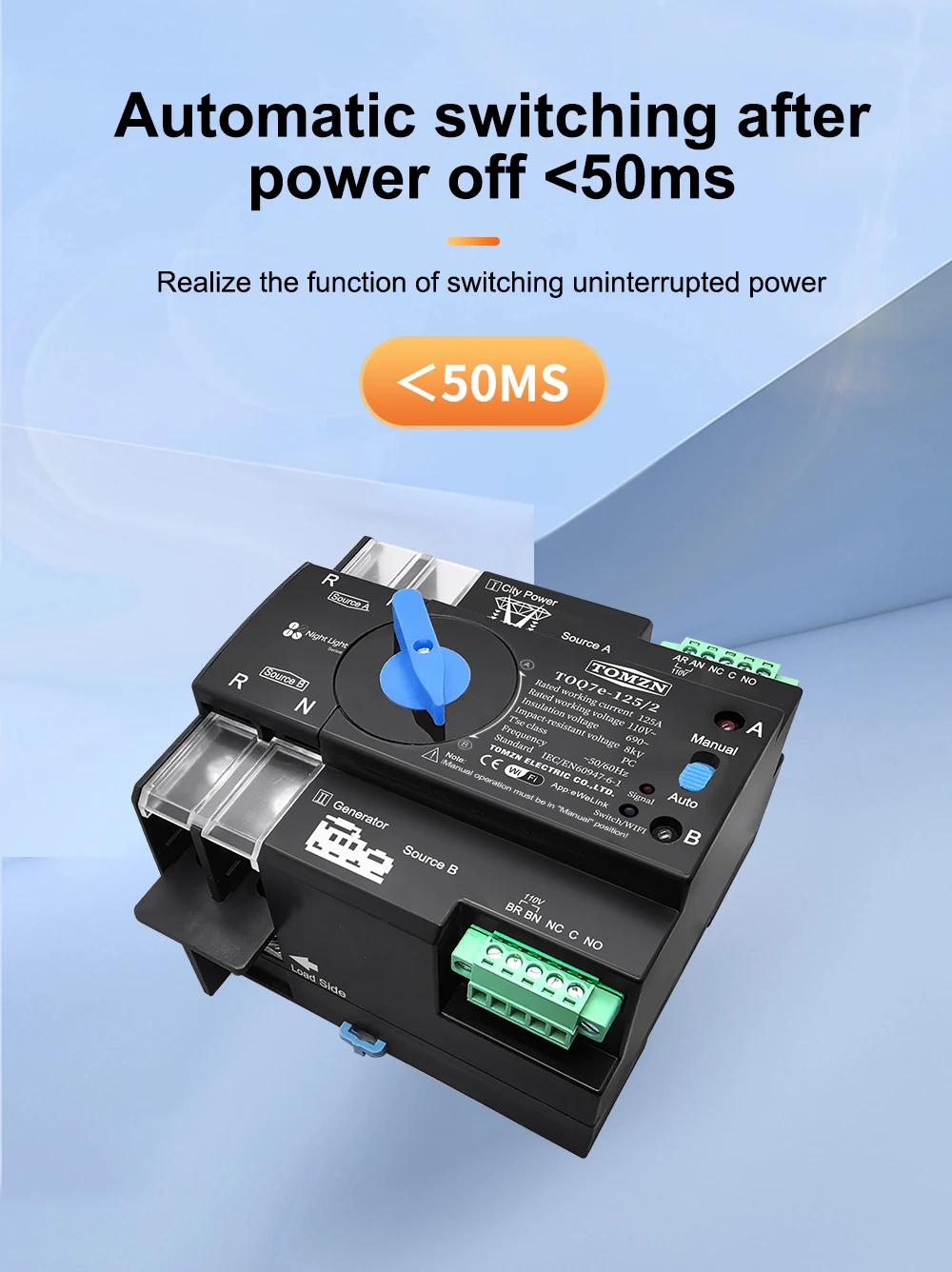 110V 120V Three Phase WIFI smart ATS Dual Power Automatic TransferSelector Switc