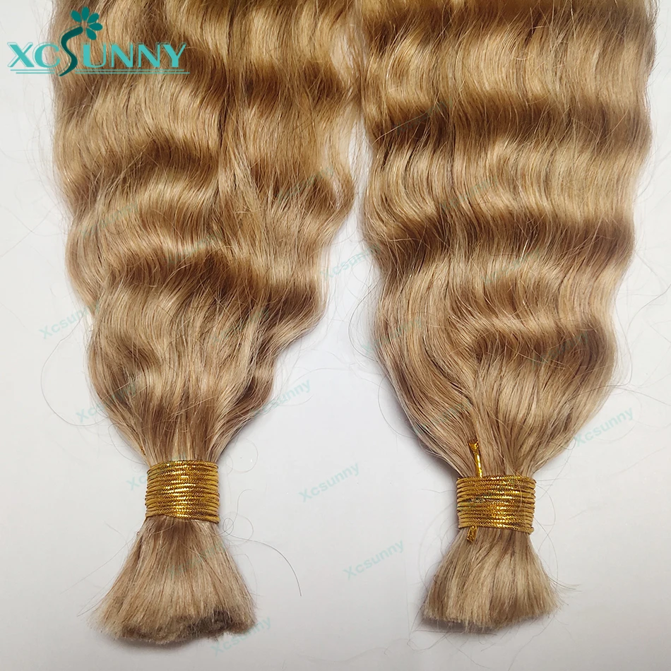 Bulk Human Hair For Braiding Blonde Color 27 and 30 Wet And Wavy Curly Human Braiding Hair Bundles No Weft Extensions 3
