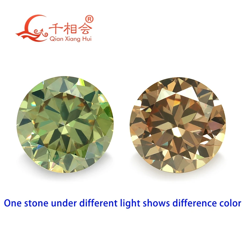 2ct 8mm Turkey Diaspore Gibbsite Zultanite green yellow change color round cubic zirconia loose stone cz stone S925 silver ring