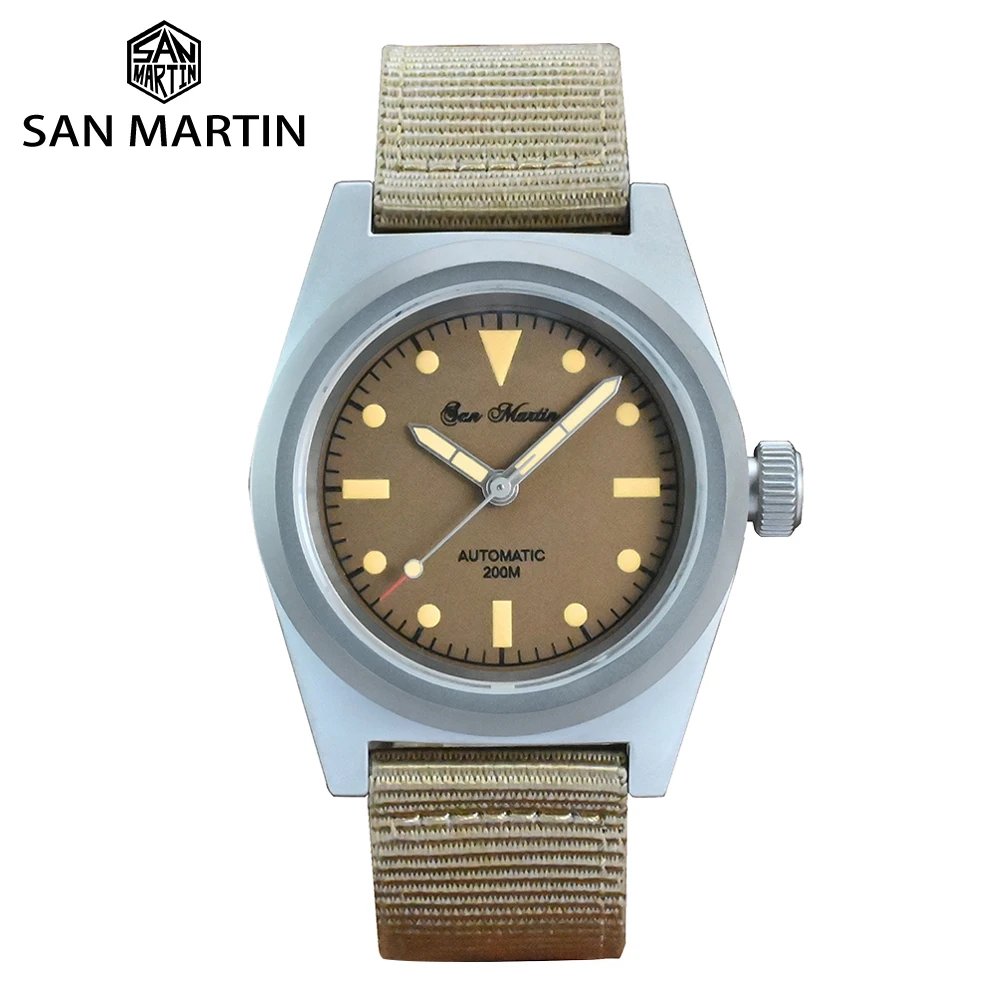 San Martin 38Mm Orologi Pilota Classico Orologio Vintage Per Uomo Yn55 Orologi Meccanici Automatici Cinturino In Nylon 20Atm Luminoso