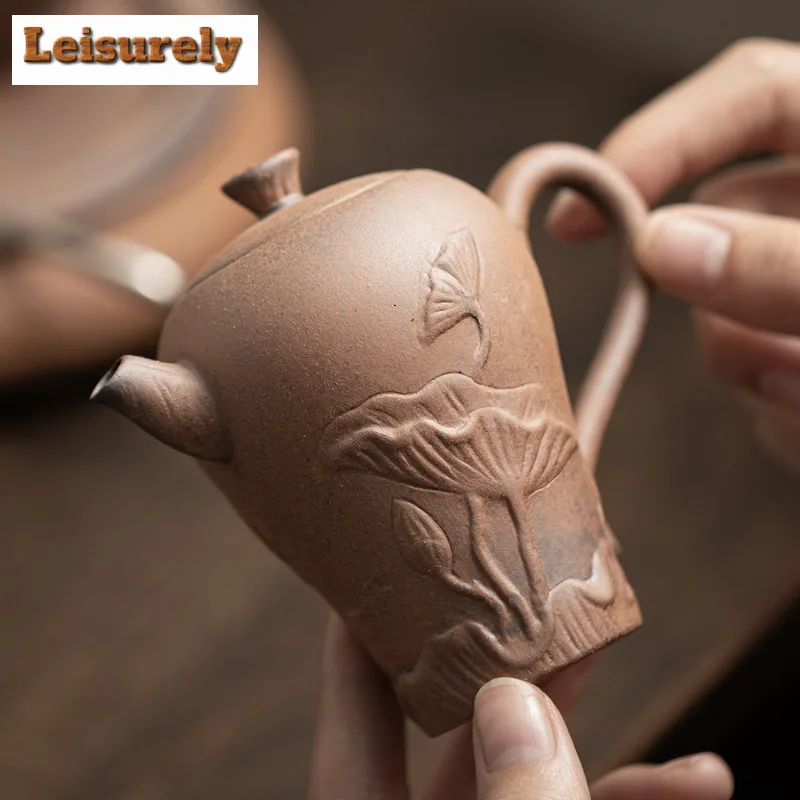 140ml Retro Old Rock Clay Curved Lotus Teapot Aesthetic Tea Infuser Pot Tea Brewing Kettle with Strainer Tea Ceremony Ornaments