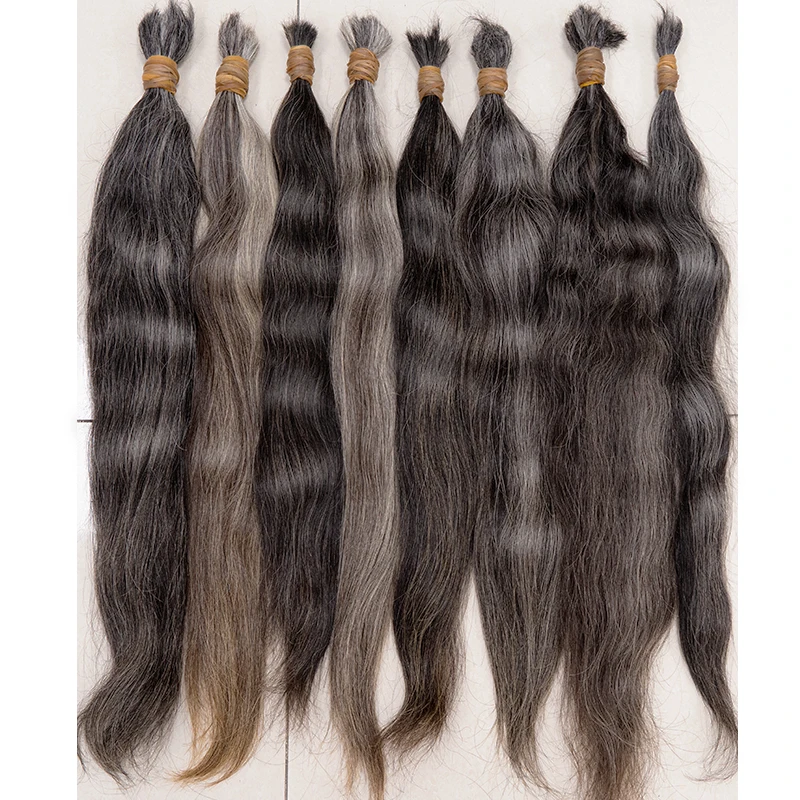 

High Quality Straight Gray Hair No Weft Unprocessed Virgin Raw Bulk 100% Human Hair Extensions Hair Bulk Braiding Cabelo Humano