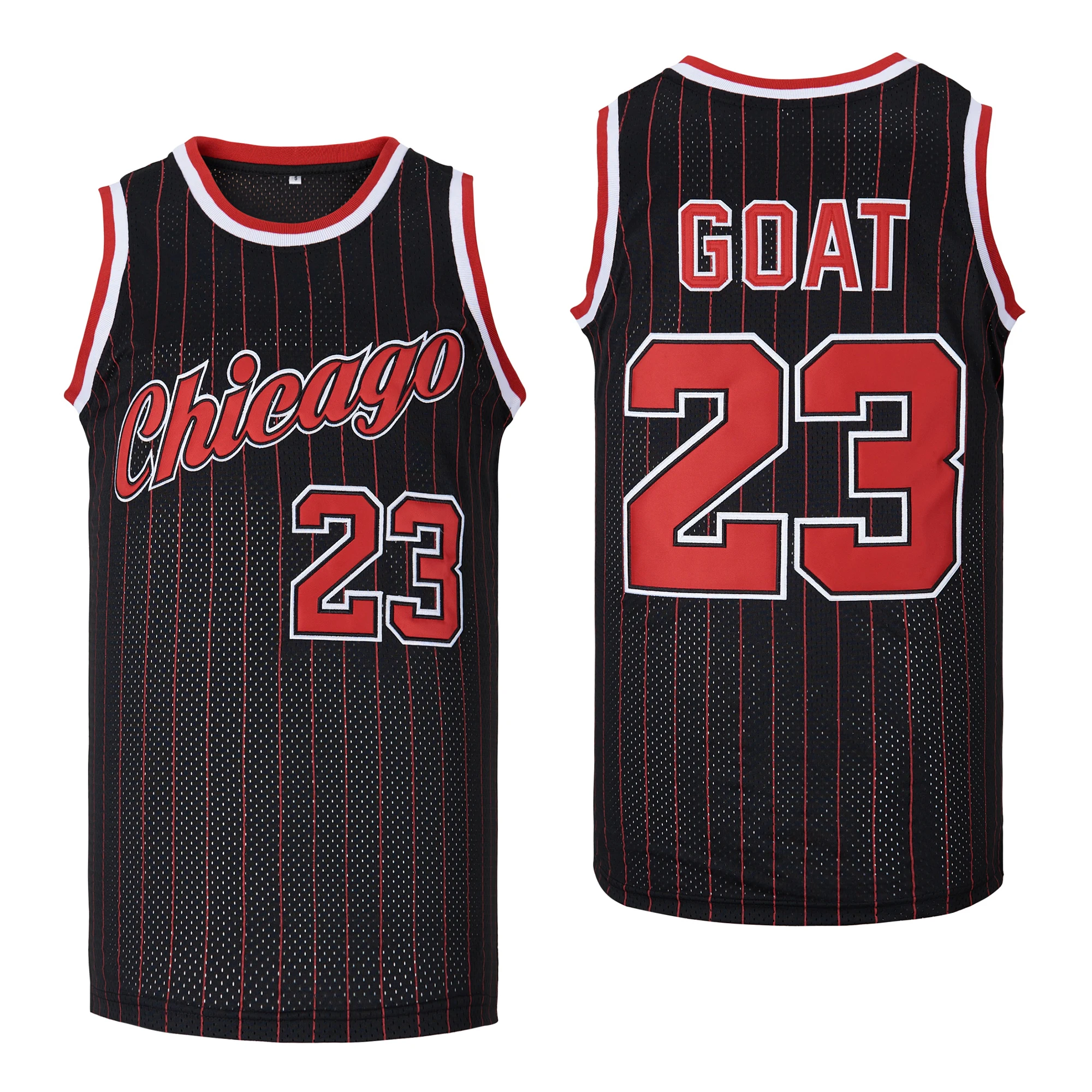 

Basketball jerseys Chicago 23 Goat jersey High quality Sewing Embroidery Outdoor sportswear Hip Hop Movie Black red stripes