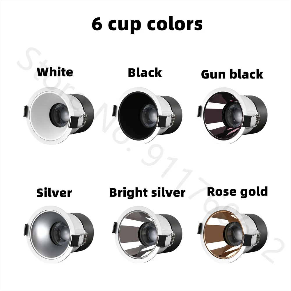 매입형 LED COB 스포트라이트 12W 조광 가능 110V 220V 눈부심 방지 통 7W 9W 24 ° 2700K 3000K 4000K 5000K 원형 천장 조명