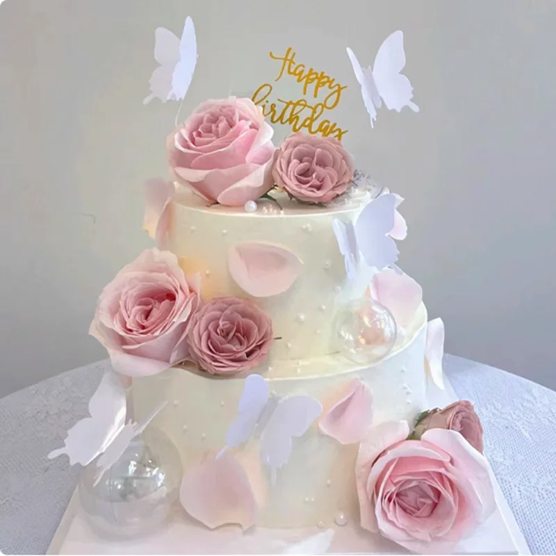 Double Layer Silicone Foam Simulation Cake Model, 6/8-inch Fake Birthday Cake Window Display Sample, Dessert Table Decoration