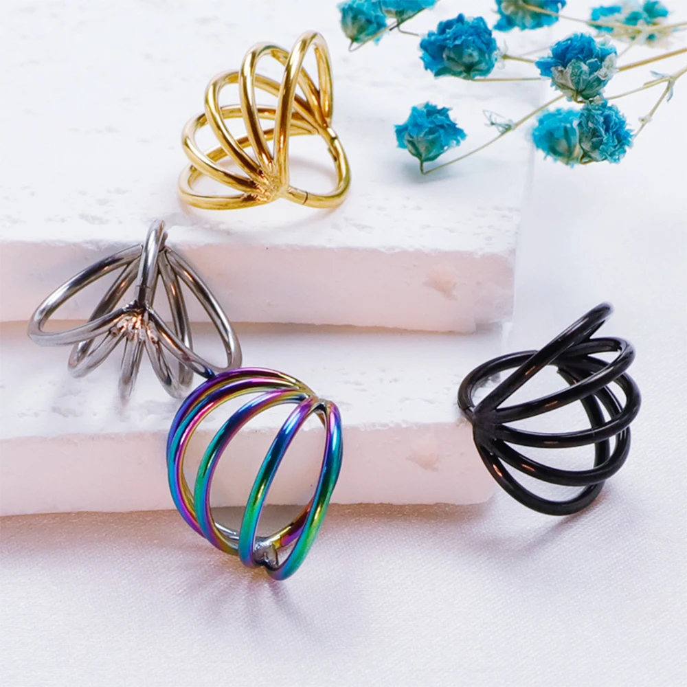 F136 Titanium Triple Hinged Cartilage Earring Helix Piercing Nose Septum Rings Conch Clicker Metal Hoop Stud Body Jewelry Trendy