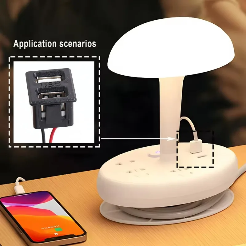 5V 2A Black Double Layer Usb Female Base Type-C Socket and Female Usb Lamp Charging Socket Power Socket with Cable Connector