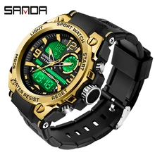 

SANDA Brand Men Sports Swimming Watches Dual Display Analog Digital LED Electronic Quartz Wristwatches Waterproof Military Watch