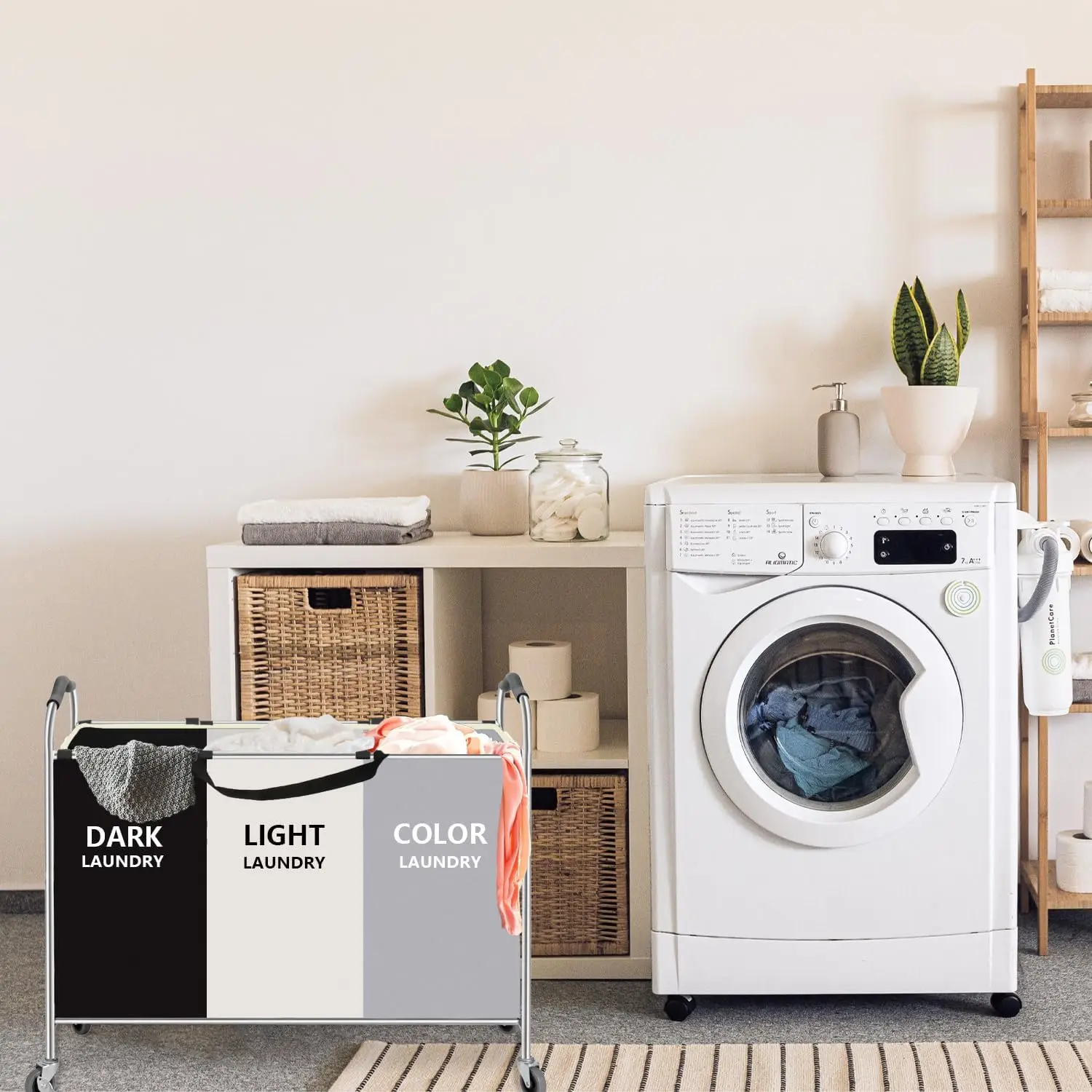 Laundry Basket with Wheels, 240L Laundry Hamper with 3 Clothes Hamper Bag for Dirty Clothes Toys Blanket in laundry room/living
