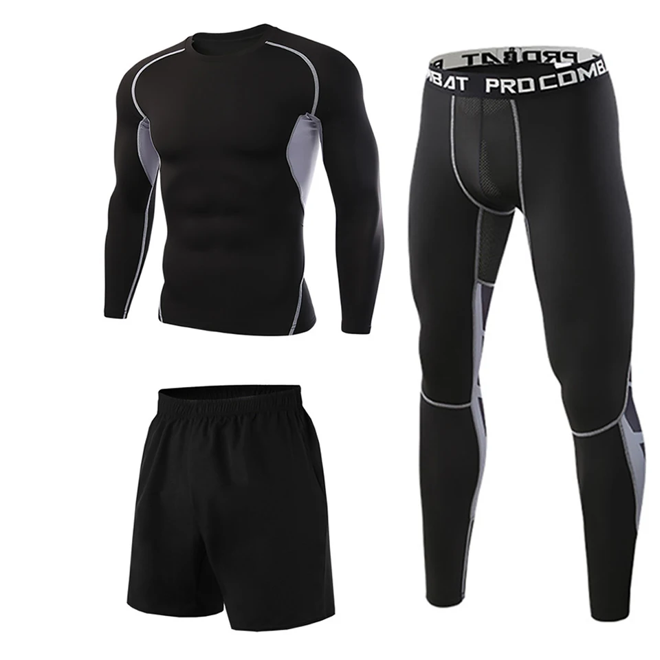 MMA Rashguard 3pcs / set Men's Tracksuit Boxing Gym Clothing Fitness Compression T-shirt Bjj Sportswear Muay Thai Shorts Tights