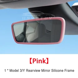 Silicone Rubber Rearview Mirror Protector Frame Cover Trim - Center Console Accessory (Pink)