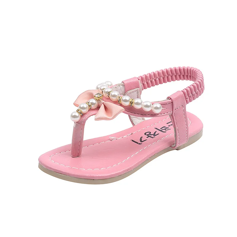 

2023 Summer Kids Shoes Girls Sandals Beach Flip Flops Pearls Bow Princess Sandals Children Sandalias zapatos niña EU 21-36