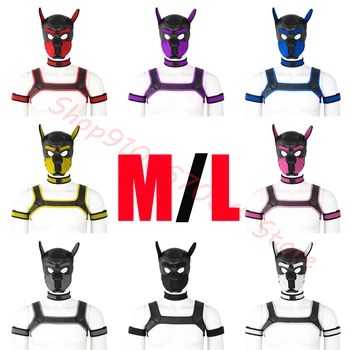 Puppy Play Dog Hood Mask Collars Armband Ass Exposed Pants Tail Bdsm Bondage Chest Straps For Slave Pup Role Play Fantasy SM Set 2