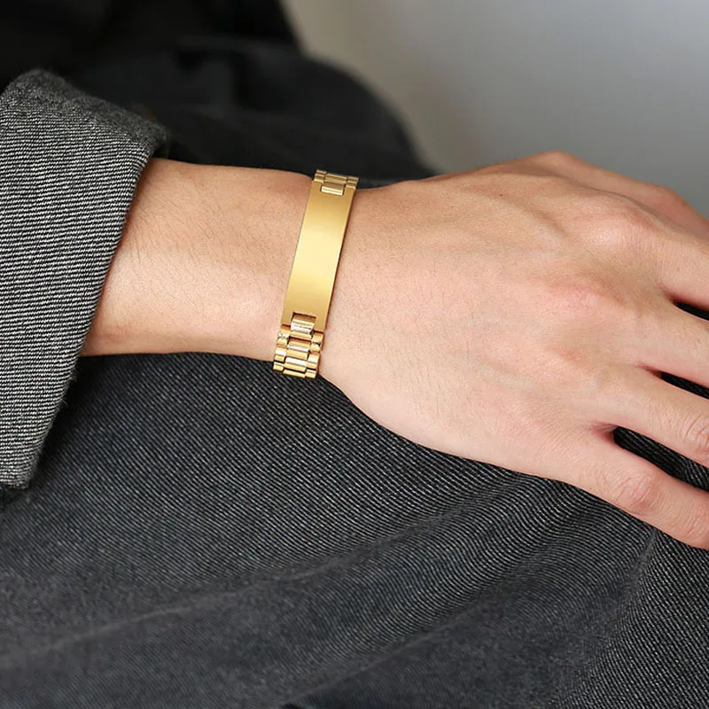 ID Bracelets for Men Women Customizable Engraving 316L Stainless Steel Free Engraving Laser Name Date Customize Gift