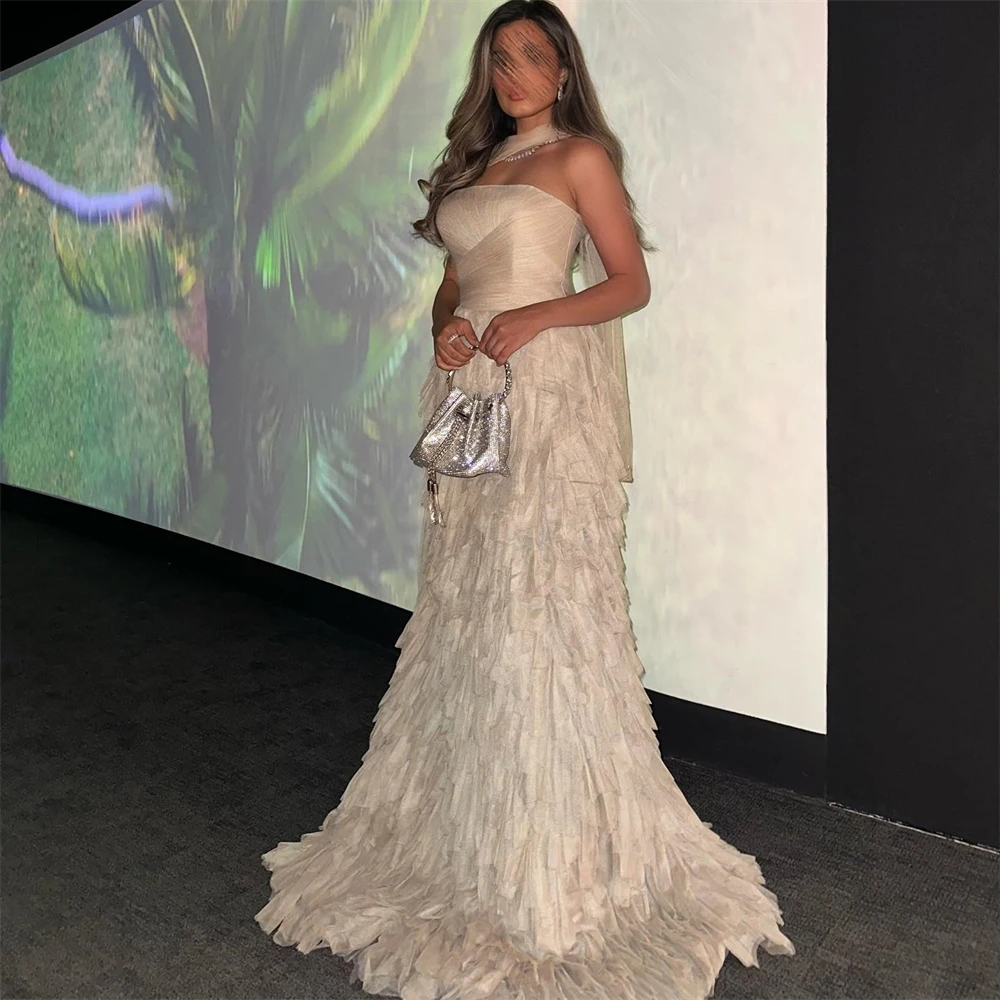 Evening Saudi Arabia Jersey Draped Tiered Evening Ball Gown Strapless Bespoke Occasion Gown Long Dresses