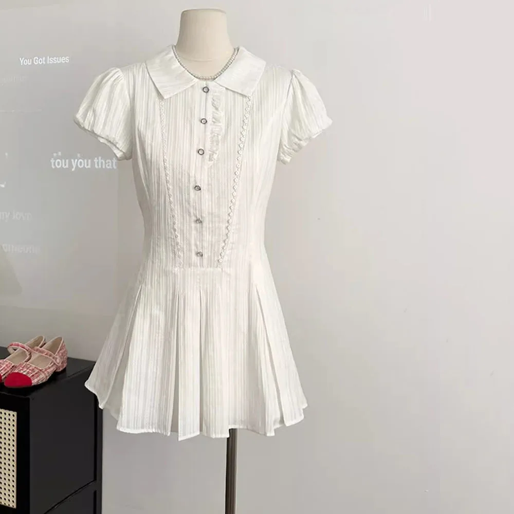 Korean Style White Women's Dress Harajuku Vintage Short