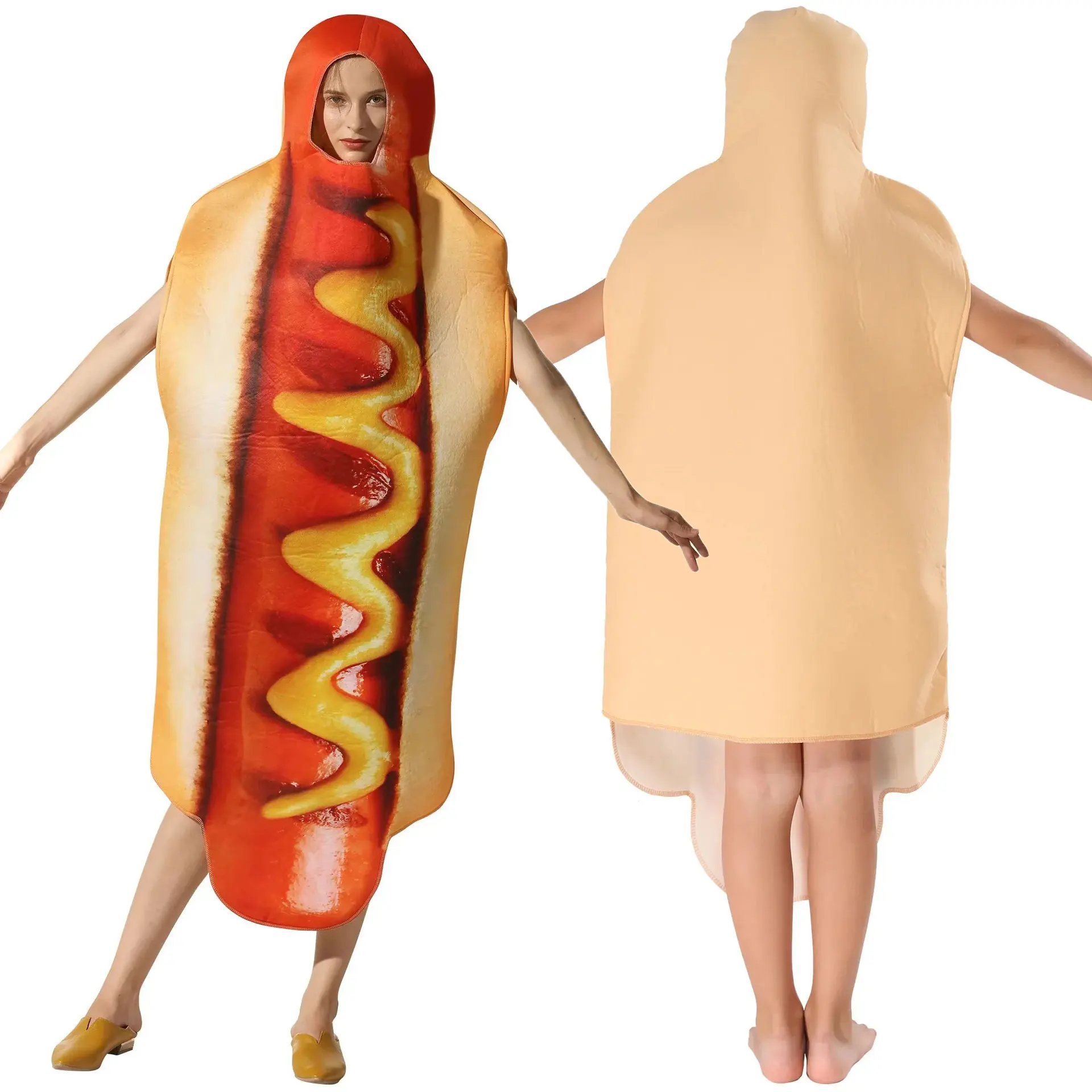 Unisex Food Sausage Hot Dog Costume Tunic Sponge Suit Adult Men Women Funny Purim Halloween Party Fancy Dress Cosplay