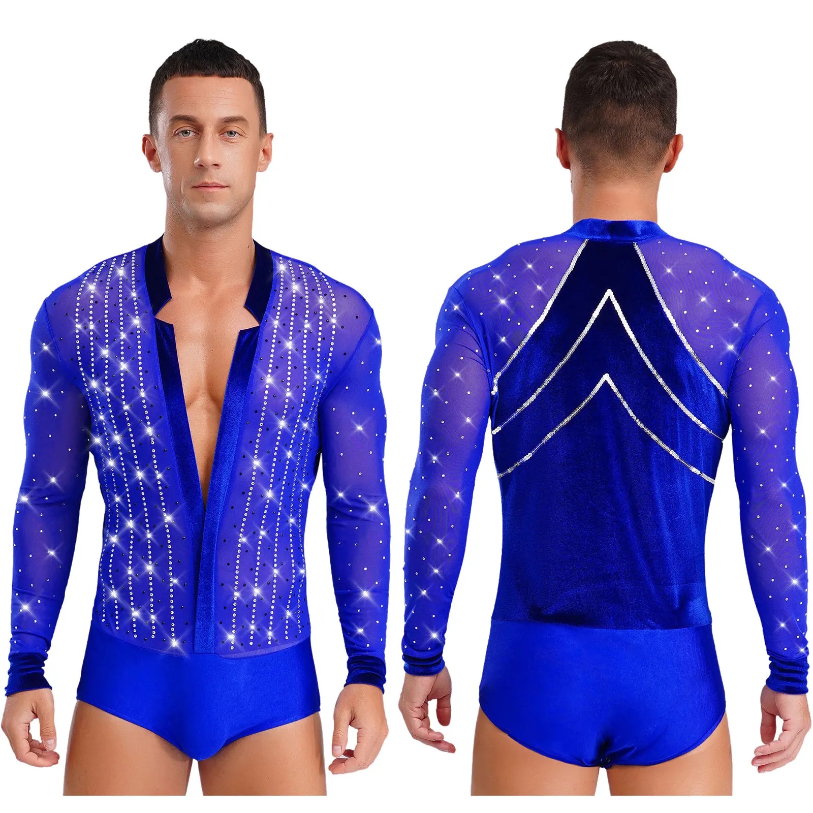 Costume De Danse Homme – Justaucorps Strass Et Satin – Pour Patinage, Jazz, Danse Latine – Taille M à XXL - 4