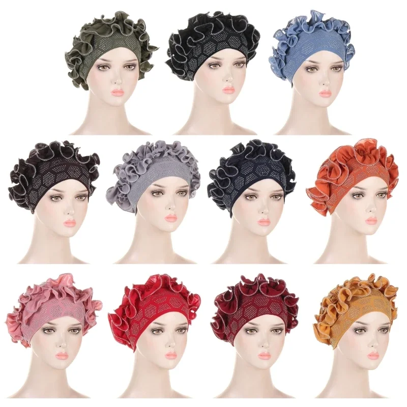 

Indian Turban Hat for Women Spring Summer Sun Hat Vintage Islamic Hijab Bonnet Hat with DiamondsStitch Beach Headpiece