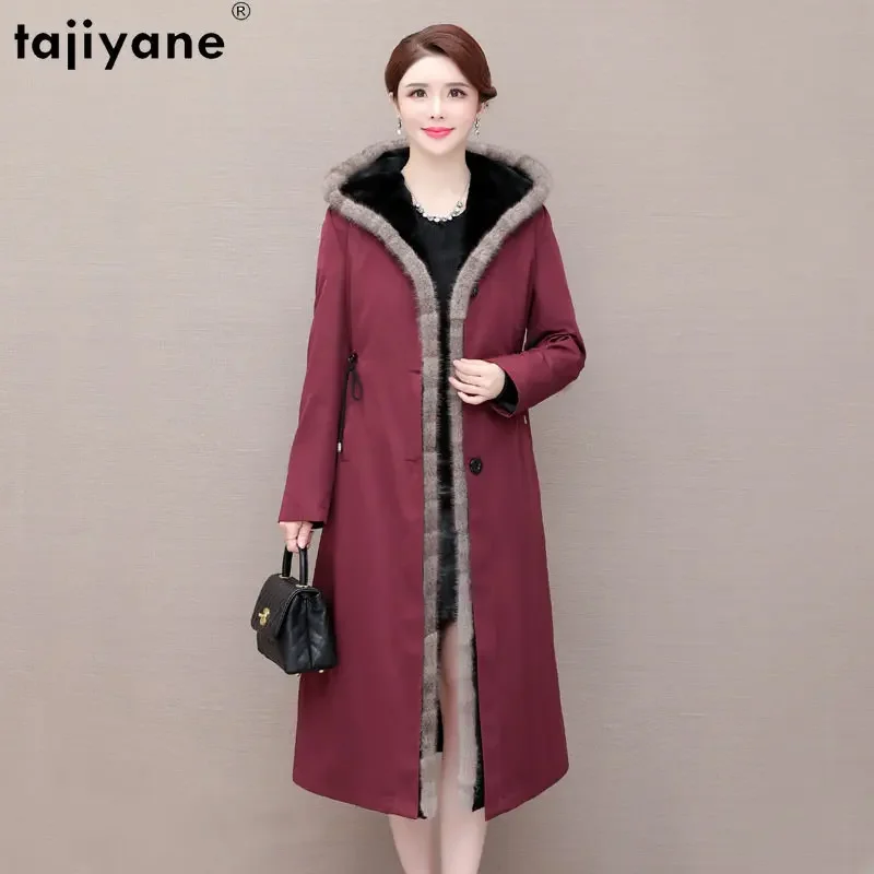 

Tajiyane Real Fur Parka Women Warm Rex Rabbit Fur Liner Detachable Long Parkas Hooded Fur Coat Luxury Winter Mink Collar