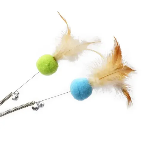 

1pcs Feather Cat Stick New Funny Toys Plush Cat Feather Tease Toy with Small Bell Random Color Pole Cats Supplies
