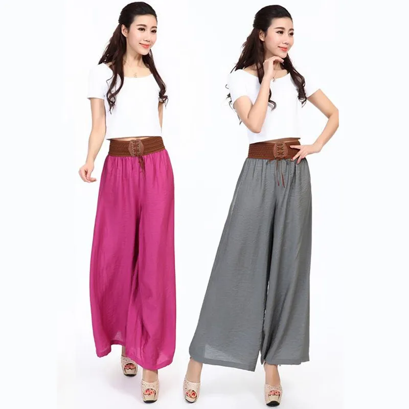 Bohemia Wide Leg Pants Female vintage cotton linen Trousers Summer thin prairie chic Pants streetwear pantalon plus size