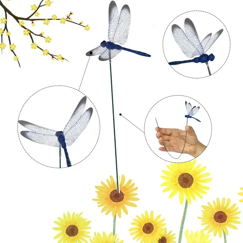10pcs 3D 잠자리 꽃 잠자리 정원 배열 마당 화분 나비 다채로운 잠자리 파티오 정원 장식 야외