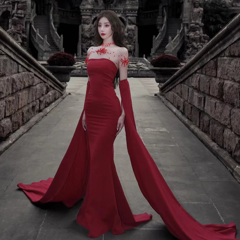 chinese dress ladies Red Satin Halter Neck Maxi Dress - All Dresses main image 0