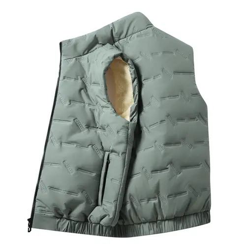 Men's Autumn Winter Letter Tie Flowers Solid Turtleneck Zipper Pockets Sleeveless Cardigan Vests Coats Fashion Casual Tops - Image 3