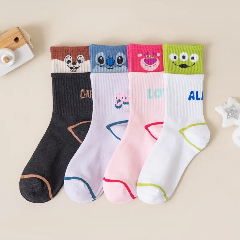 

Носки с героями мультфильмов Диснея, Stitchs, Lotsos, милые аниме носки средней длины, студенческие спортивные носки, мягкие дышащие весенне-осенние модные подарки