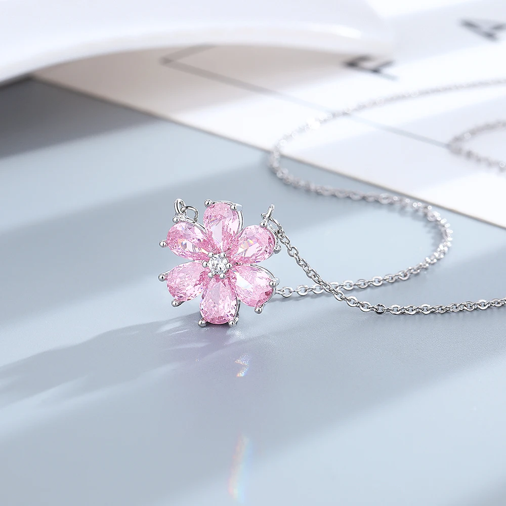 Elegant Pink Zircon Crystal Floral Jewelry Set