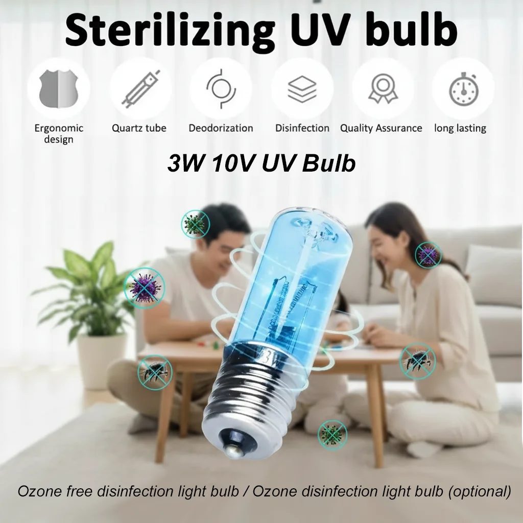 254nm E17 UVC Germicidal Lamp Set Ultraviolet Steriliser Light Bulb 12V 220V Quartz Tube Ozone for Disinfection Sterilization