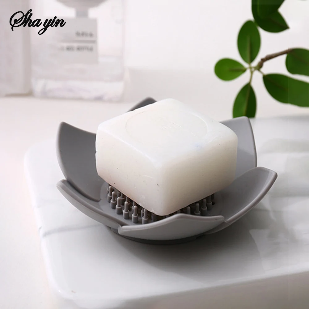 1pcs Bathroom Soap Box Lotus Design Soap Holder Silicone Box Drain Bathroom Accessories