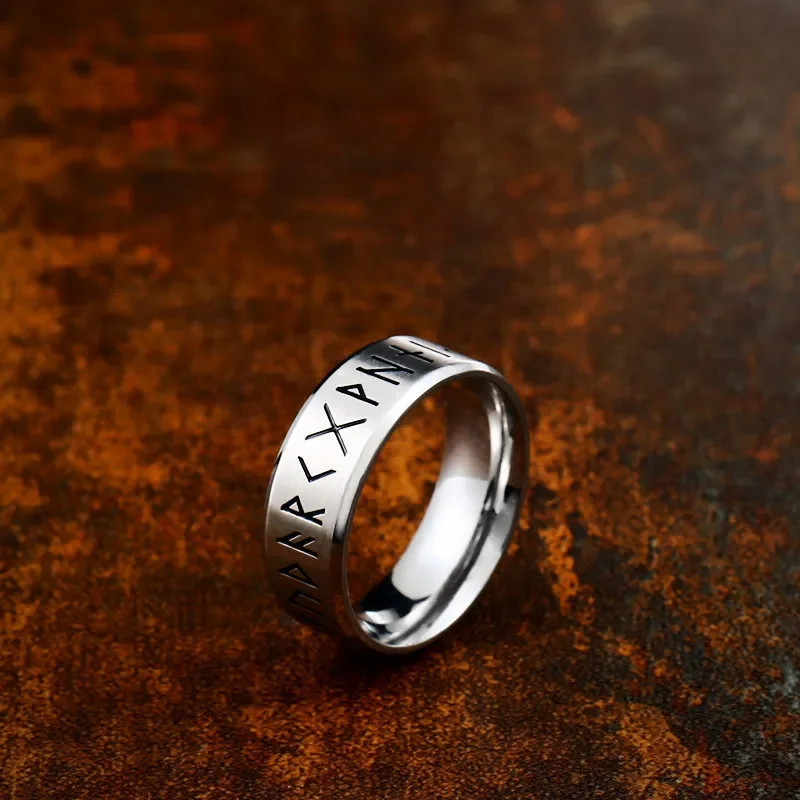 YILUOCD Stainless Steel Viking Runes Ring Nordic Style 24 Runes Powerful Amulets Vintage Odin Norse Couple Jewelry