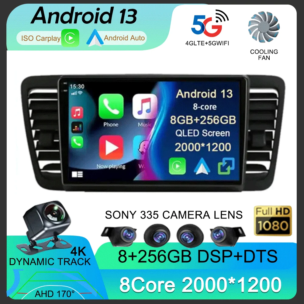 

Автомобильная Мультимедийная система Carplay, Android 13, Wi-Fi + 4G, для Subaru Outback 3 Legacy 4 2003-2009, с GPS, стерео, 2din, BT