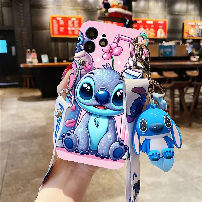 coque de téléphone disney avec porte clés stitch, étui compatible avec iphone 7 8 6 6s se 2020 xr xs max x plus