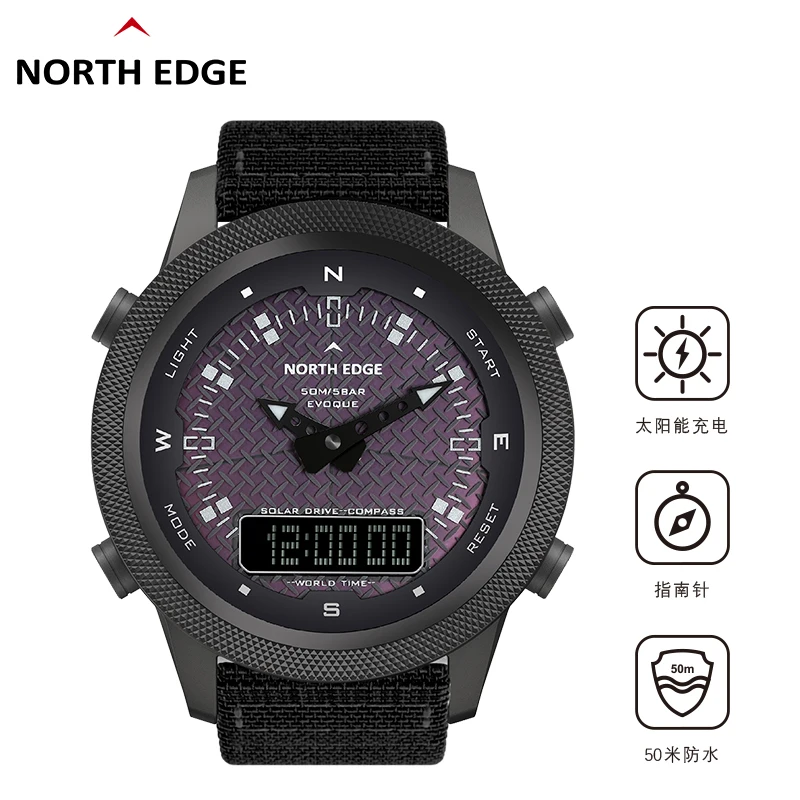 

Часы NORTH EDGE мужские цифровые, уличные полностью металлические водонепроницаемые в стиле милитари, с компасом, на солнечной батарее, 50 м