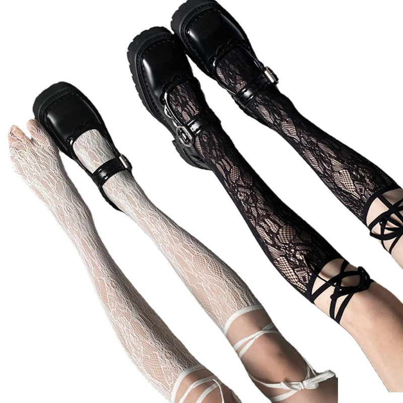 

Women Sweet Floral Lace Knee High Socks Five Toe Separator Harajuku Gothic Bandage Stockings