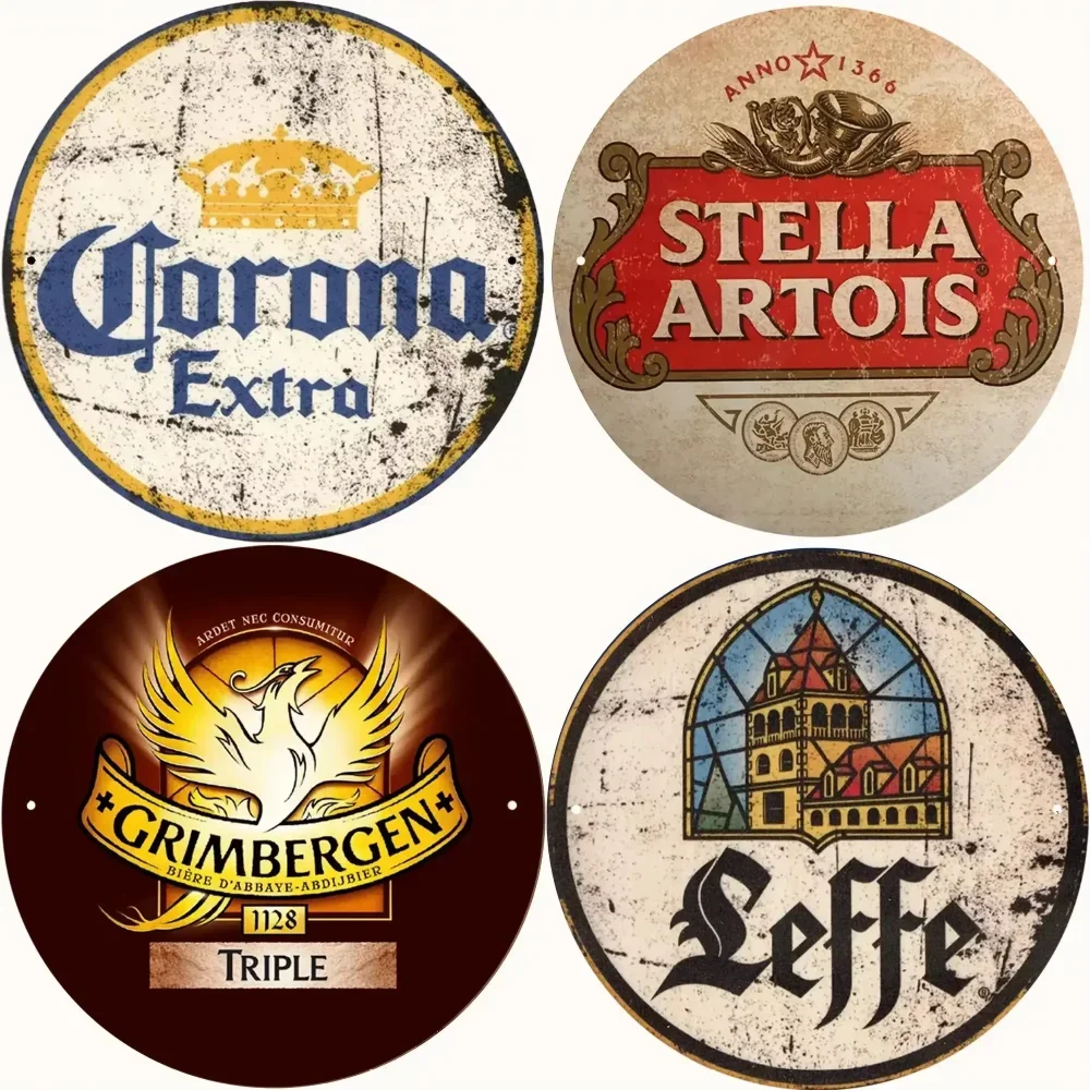 Beer Posters Retro Aluminum Beer Posters Round Metal Signs Ideal for Decorating Pub Bar Club or Man Cave with Vintage Charm and Style