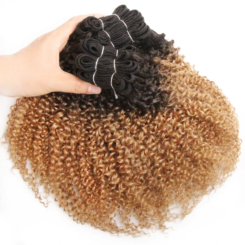 Blonde Curly Human Hair Bundles Short Jerry Curly Hair Bundles 6pcs/lot Natural Brazilian Weave T1b30 27 99 Extensions
