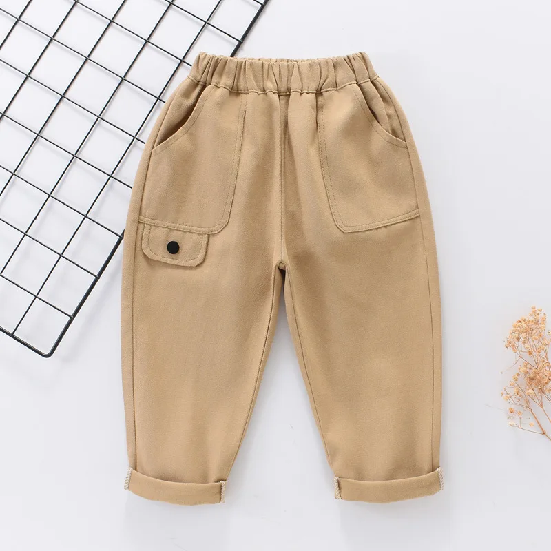

Autumn Kids Boys Solid Cargo Pant Cotton Sweatpant 1+y Young Child Clothes Spring Thin Elastic Waist Ankle Length Sport Trousers