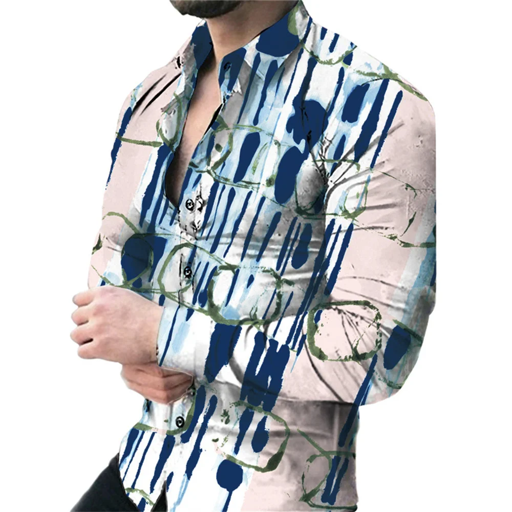 thumbnail image 1 of Camisas florales de anacardo para hombre, cárdigan de solapa con estampado 3D, sección delgada, camisa delgada, Y2k, manga larga con botón, primavera de 2024, 1 of 5