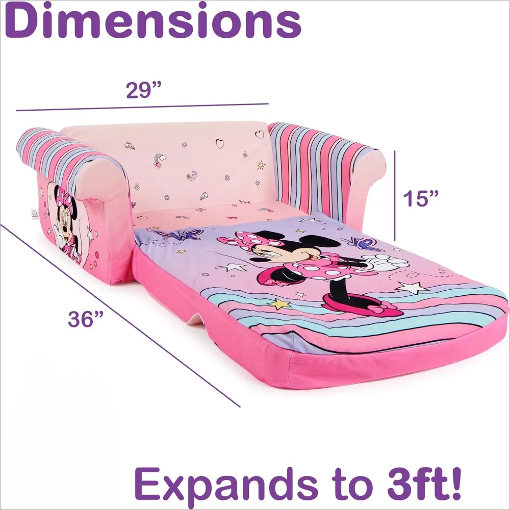 Minnie Mouse 3-in-1 Slumber Sofa Baby Lounger, Convertible Kids Couch, Sofa Bed & Foam Toddler Nap Mat with Attached Blanket 3