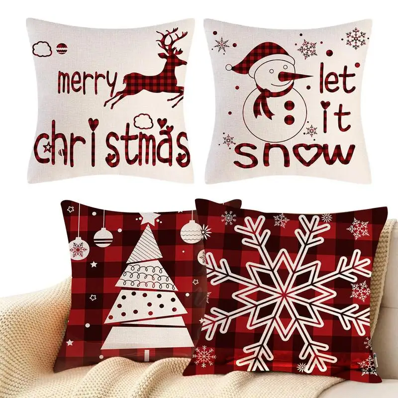 

Christmas Pillow Covers Set Throw Pillow Case Decorative Pillowcase Cushion Cases With Buffalo Plaid 4pcs Pillowcases Set For