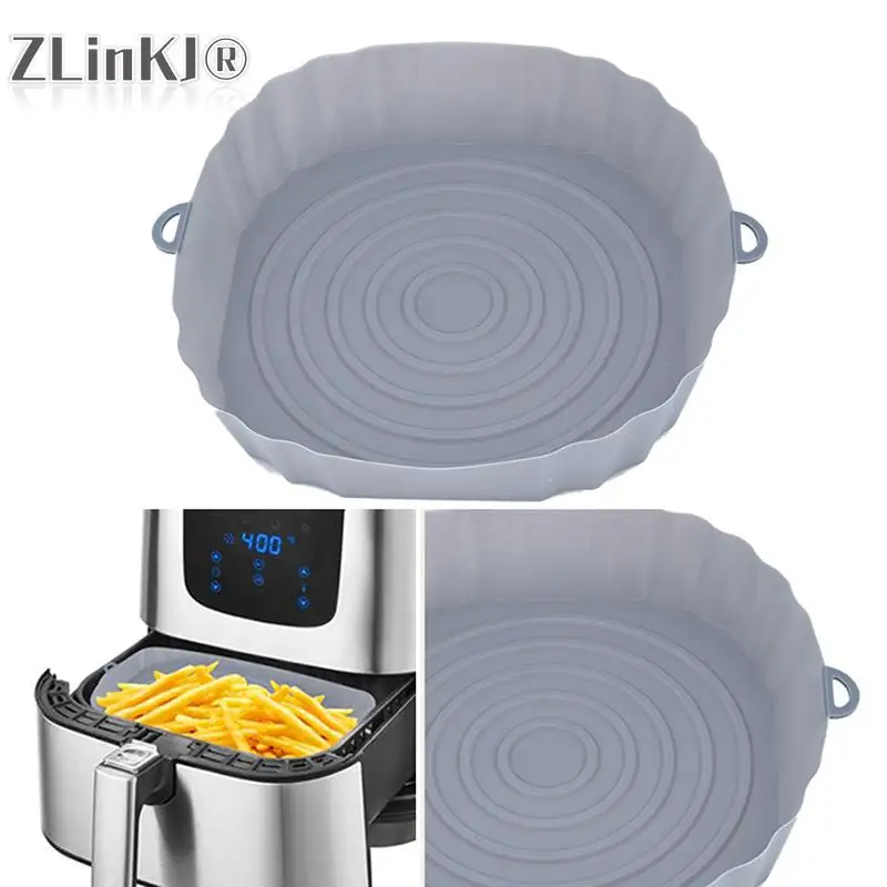 Air Fryer Liners Air Fryer Accessories Air Fryer Baking Tray Air Fryer Silicone Tray Air Fryer Mold Air Fryer Basket Silicone AirFryer Pot Oven Microwave Baking Tray Fried Pizza Chicken Basket Mat 18cm Air Fryers Replacemen Grill Pan Accessories