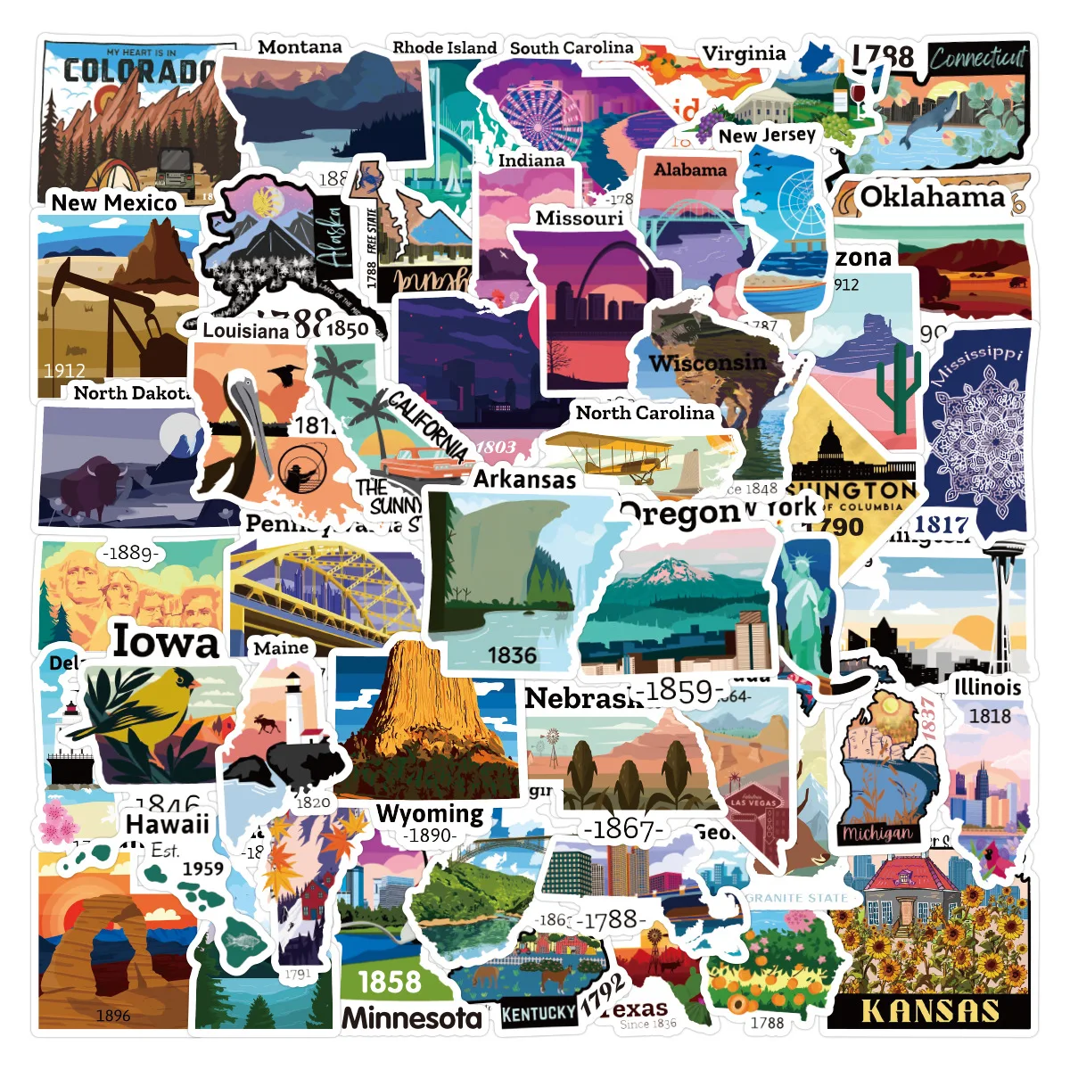 10/30/50 Pcs United States Travel City Map Waterproof Graffiti Stickers Notebook Laptop Car DIY Removable Decoration Kids Decals 65pcs world city famous architecture travel landscape graffiti stickers laptop luggage phone scrapbook decal kids toy sticker