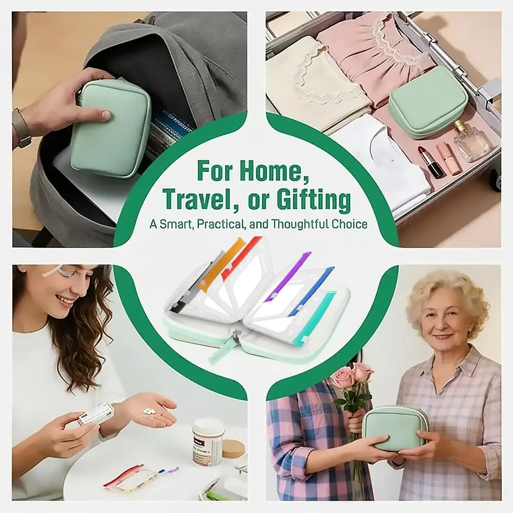 Waterproof Color-Coded Travel Pill Organizer Case with Reusable Pouches – Weekly Medicine Storage System