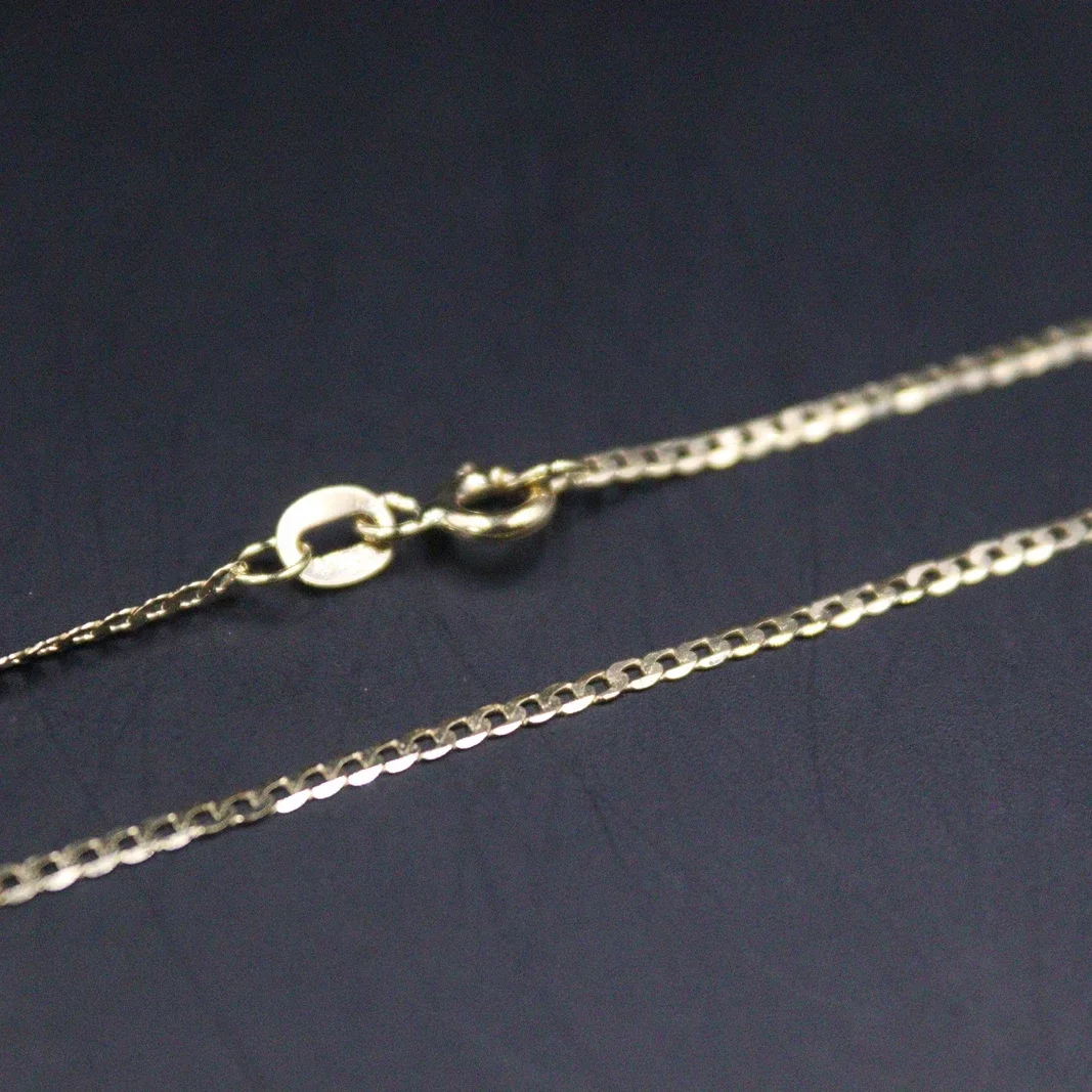 

Real 18K Yellow Gold Horsewhip Chain For Women 1.5mm Thin Curb Link Necklace 45cm/17.7inch Stamp Au750