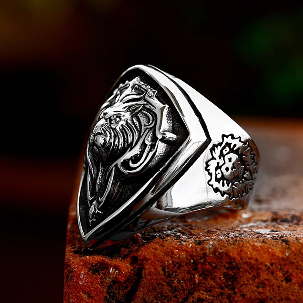 Vintage 316L Stainless Steel Cool Lion Head Rings For Men Punk